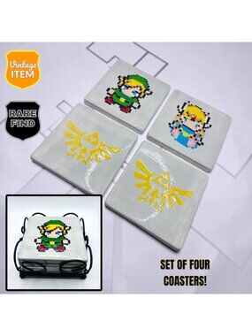 The Legend of Zelda NES 8-bit Ceramic Coasters.  Set of 4 Nintendo Coasters RARE